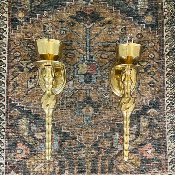 Set of Two Vintage Brass Candle Sconces - Picture 1 of 4